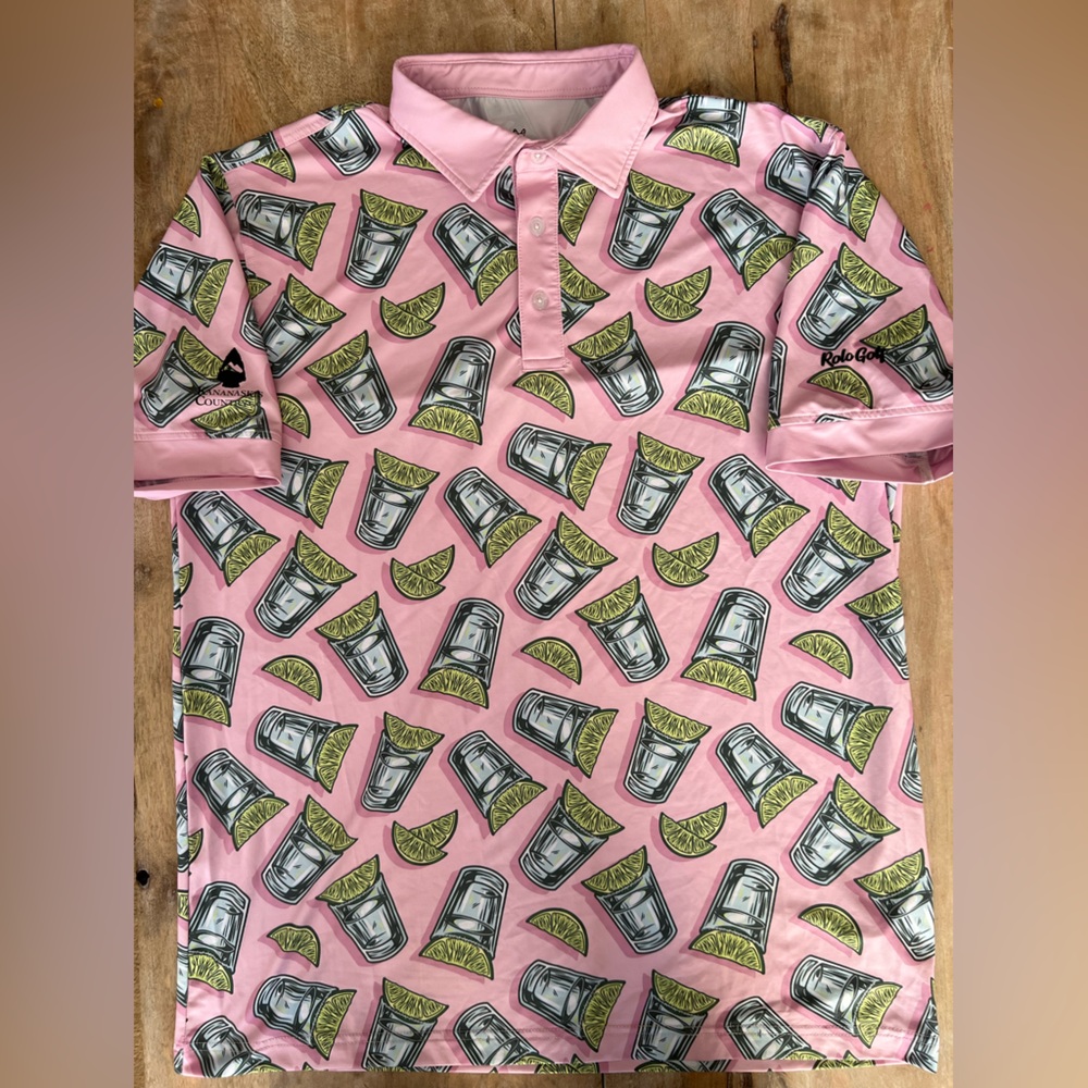 Men's Pink Graphic Polo Shirt - Lime & Shot Print